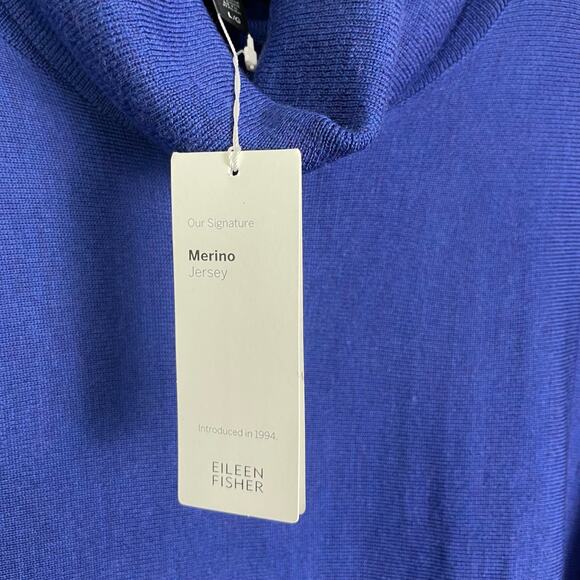 Eileen Fisher | NWT Royal Blue Merino Wool Turtleneck Asymmetrical Hem Sweater - Picture 8 of 11